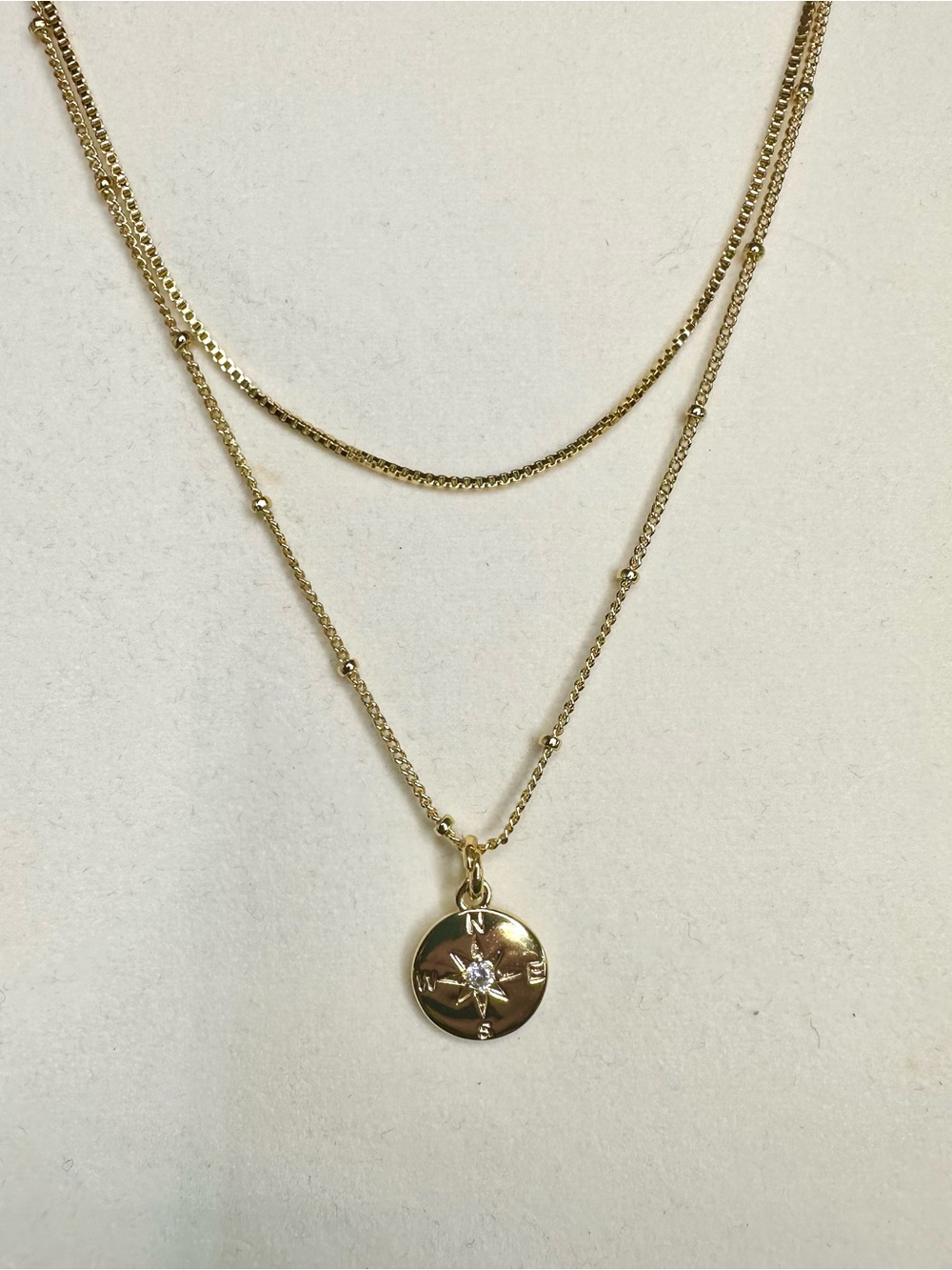 Gold Plated Layered Compass Star Necklace New 2 Chain Set
